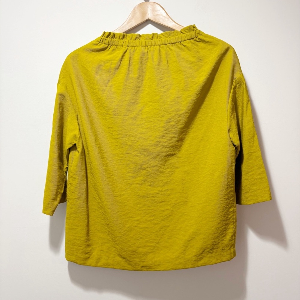 Cop. Copine Bino Blouse Olive Mustard Yellow Size Large XL Gathered Neckline - Picture 11 of 14